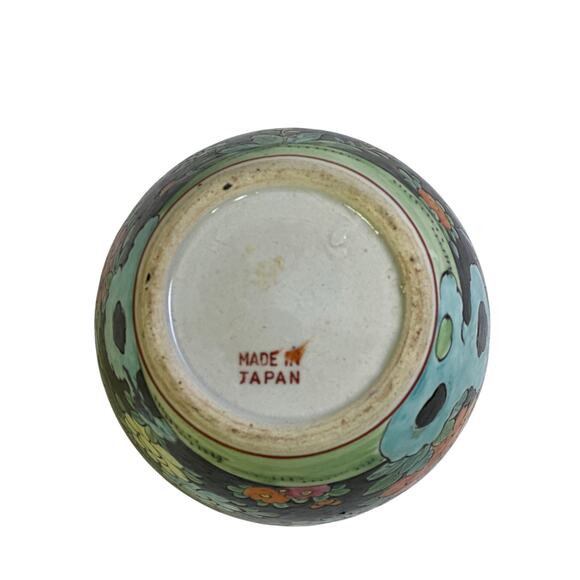 Japan MidCentury Vintage Porcelain Famille Noire Style Floral Peacock Ginger Jar - Picture 9 of 9